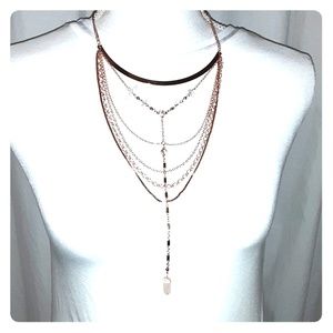6 Layered Drop Chain  Necklace Rose Gold